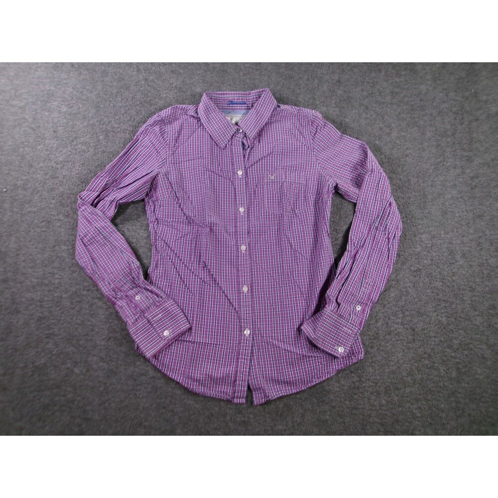 American Eagle Top Women 6 Purple Gingham Plaid Base Layer Capsule Favorite Fit